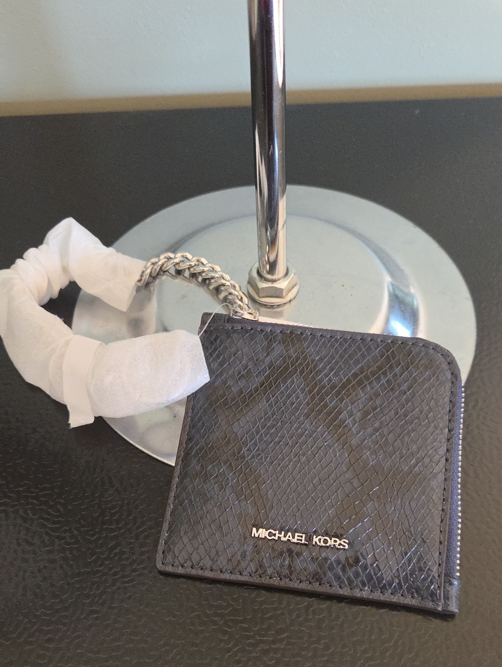Michael Kors Jet Set Travel Snake Embossed Wallet Blue/Black